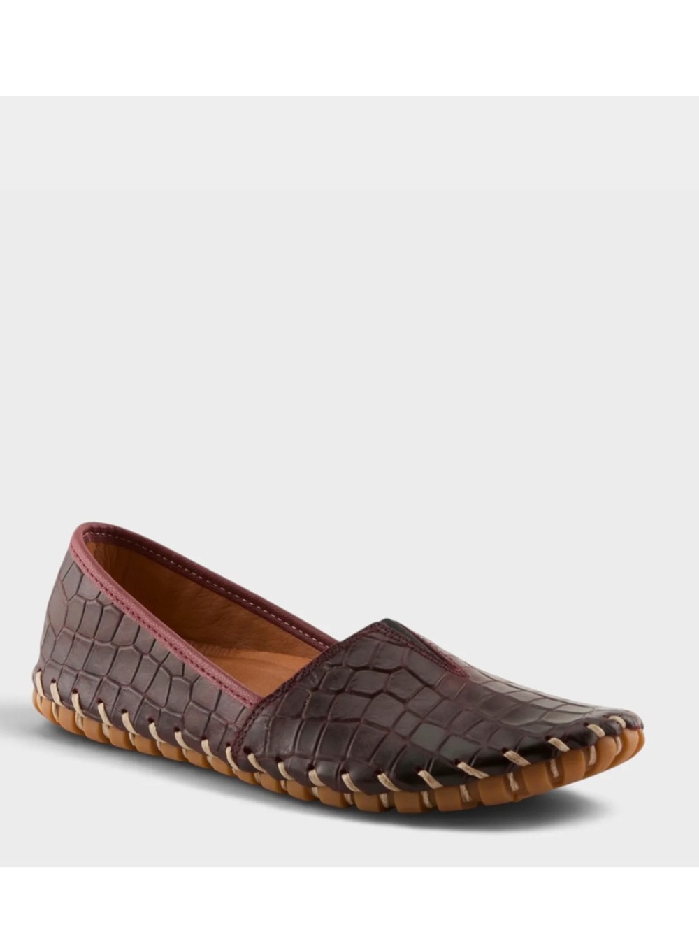 Spring Step Leather Burgundy Croc-Embossed Slip-On Flats